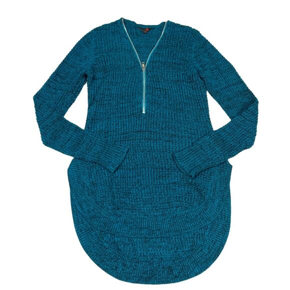 Guess Top Tunic Sweater Blue Long Sleeve Quarter Zip High Low Knit Women's Small - Picture 3 of 12